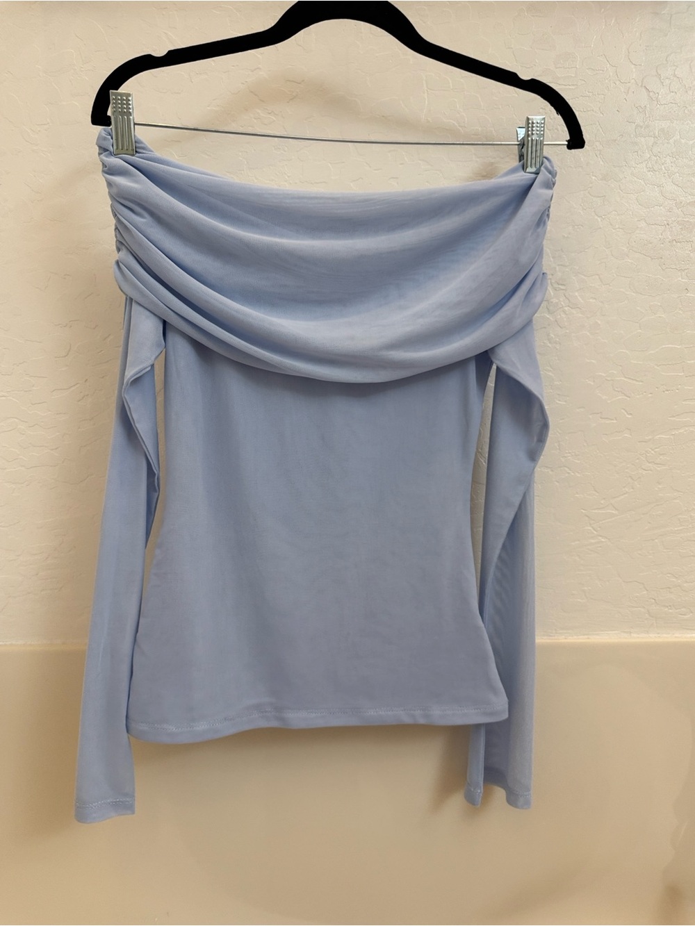 (GAB & KATE/ MIXOLOGY) Blue Jules Off Shoulder Mesh Shirt- size small